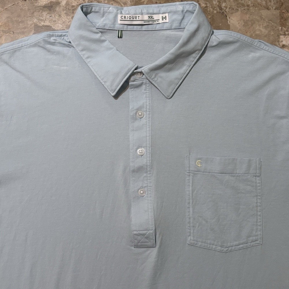 Criquet Polo Shirt Mens 2XL Blue Teal Short Sleeve Pima Cotton Pocket Golf